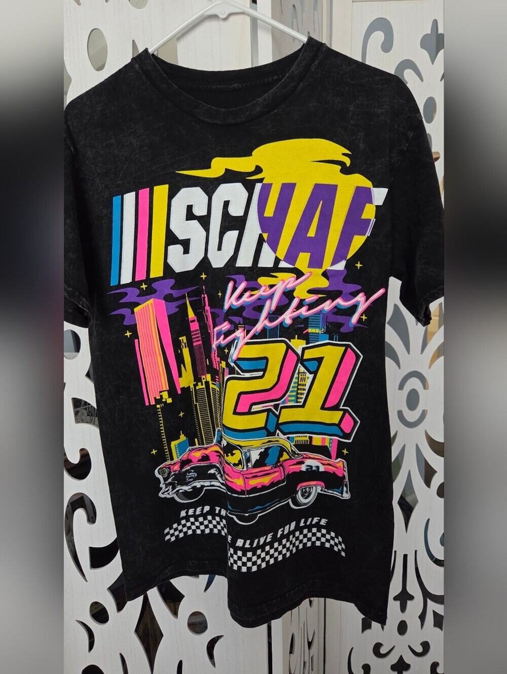 Ischaf Racing Graphic Tee Acid Wash Keep The Drive Alive Classic Car Shirt Small